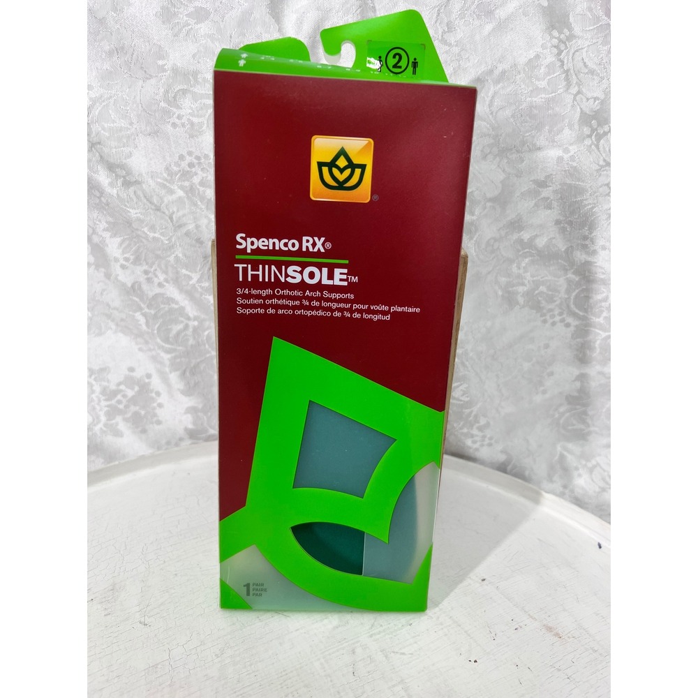 Spenco RX ThinSole 3/4 Orthotic Arch Support Insoles Green Womens 7-8 Mens 6-7